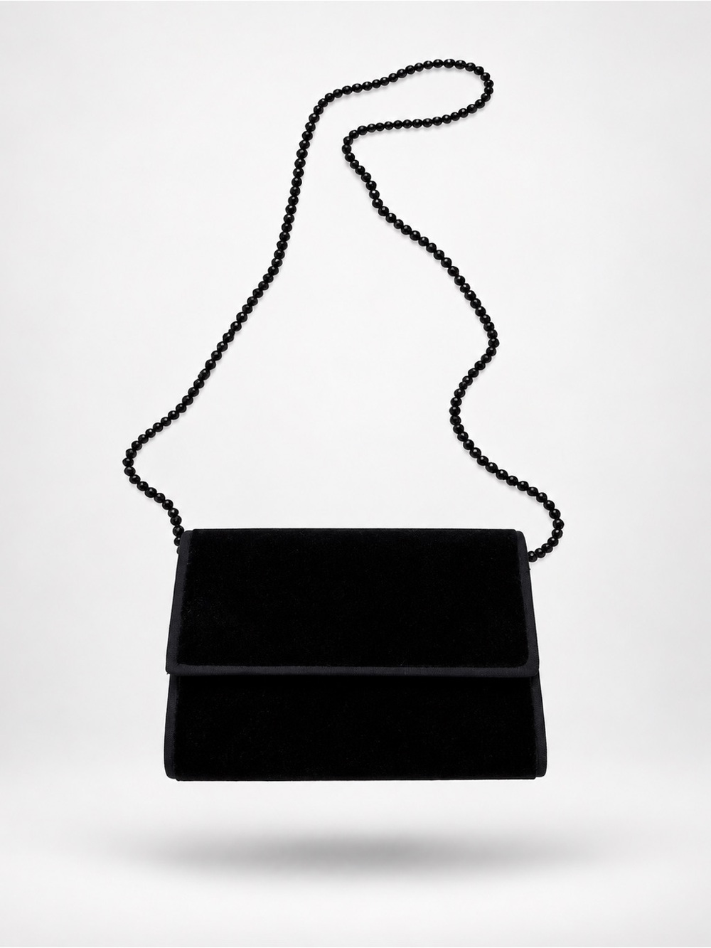 Magid Black Velvet Evening Bag Beaded Strap Clutch Purse